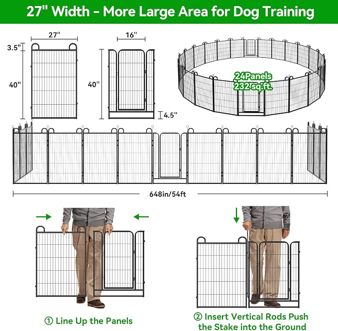 Anti-Rust Dog Playpen, 40in 24 Panels, Snowy Black
