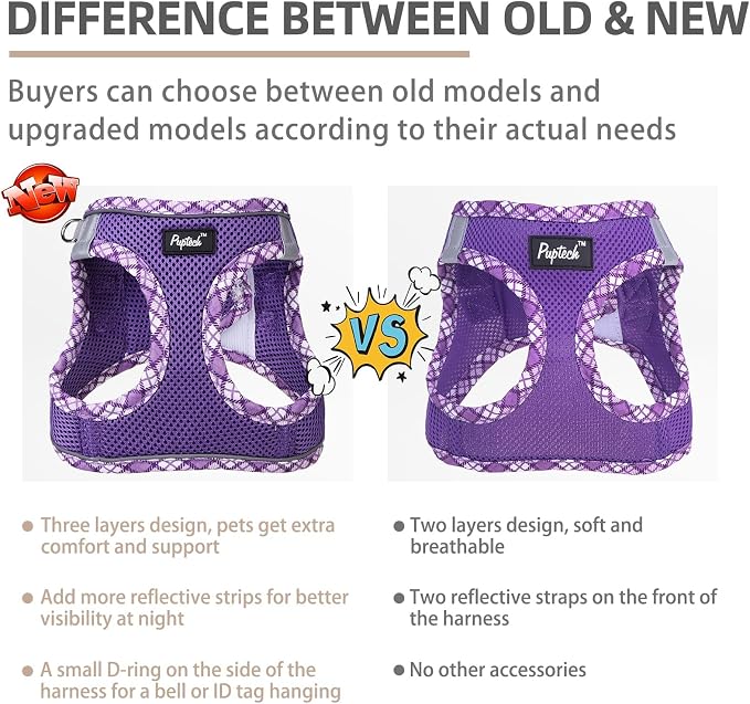 PUPTECK Dog Harness and Leash Set for Small Medium Dogs No Pull Step-in Soft Mesh Puppy Cat Vest Harnesses Reflective at Night, Upgraded New Purple XS