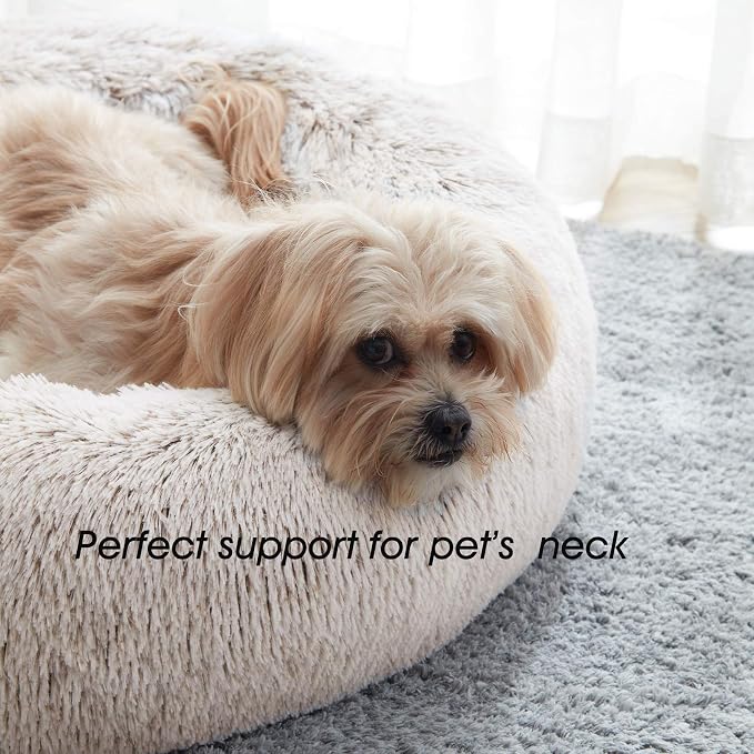 Western Home Calming Donut Small Medium Pet Dog Bed Washable,27"White Khaki