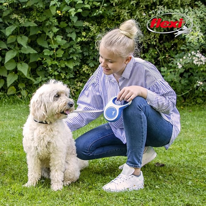 FLEXI® Comfort XS Tape Retractable Dog Leash, 3-Finger Grip, 10 ft - Blue | German engineered, Pocket-Size original flexi leash, durable quality for dogs up to 18 lbs, tangle-free,reliable brake system