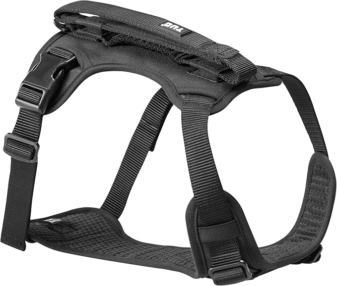 TUG Grab Dog Harness with Built-in Magnetic Traffic Leash (Medium/Black) | Padded Magnetic Traffic Handle | Dual Leash Clips | 4-Point Adjustable Fit | Durable Nylon
