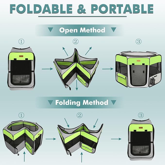 Portable Foldable Dog Playpen - Pet Tent, Green