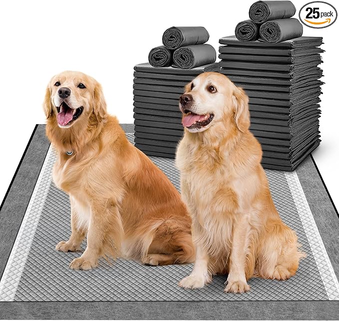 MIZOK Pee Pads for Dogs 36x36in Charcoal Dog Pads Super Absorbent Odor Eliminating Leak-Proof, XXL Dog Pee Pads with Activated Carbon for Large Breeds, Disposable (25 Count)