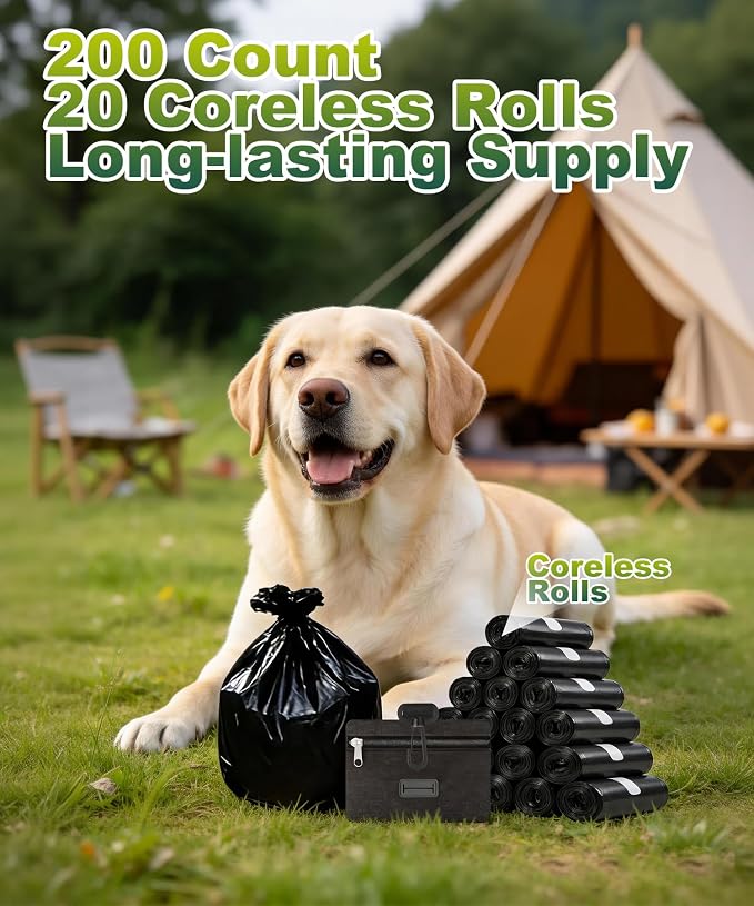 Charmount 200 Count Dog Poop Bags Rolls with Zippered Pouch Dispenser Holder, Extra Thick Leak-Proof Unscented Waste Bags, Coreless Easy Load for Small to Large Dogs
