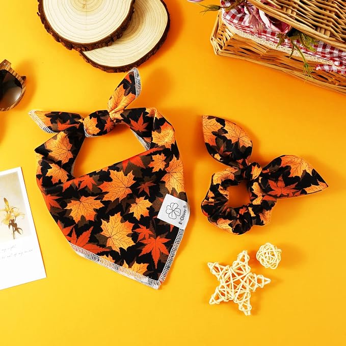 E-Clover Fall Dog Bandana & Scrunchie Set, Large-set of 1, Medium