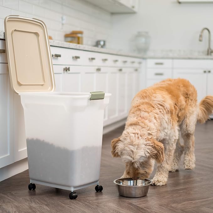 IRIS USA Dog Food Storage Container, Up to 40 lbs, Almond