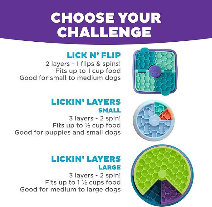 Outward Hound by Nina Ottosson Lick N’ Flip 3-in-1 Interactive Dog Puzzle Toy, Lick Mat & Slow Feeder – Calming Enrichment for Small & Medium Dogs, Holds 1 Cup of Wet of Dry Food, 7.4 in x 7.4 in