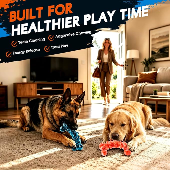 WOWBALA Dog Toys for Aggressive Chewers,Indestructible Dog Chew Toy | Tough Nylon, Not Easy to Bite Break, Long Lasting Fun, Teeth Cleaning for Medium & Large Dogs,2 Pack
