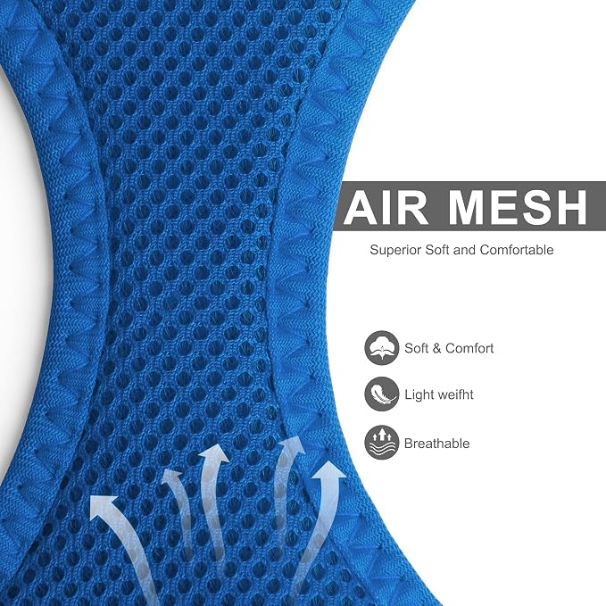 Fida Comfy Dog Harness with Leash, Soft Puppy Vest Escape Proof, Breathable Lightweight Soft Mesh, Adjustable Reflective Step-in Harness for Small & Medium Pet Walking (L, Blue)