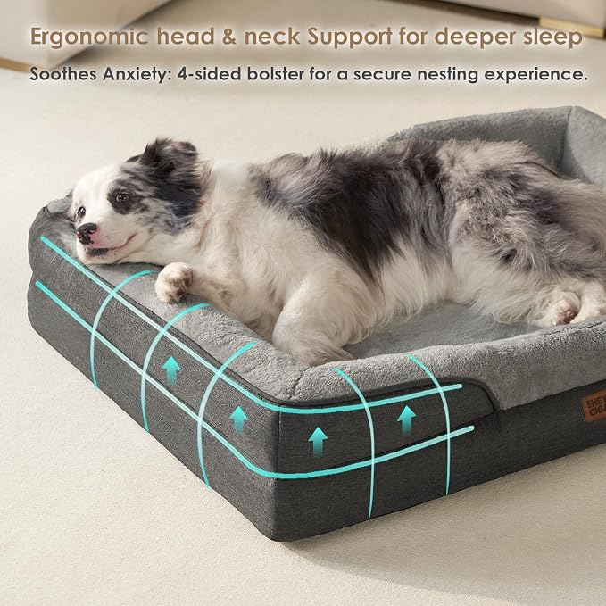EHEYCIGA Orthopedic Memory Foam Dog Bed - XL 42x30in, Grey