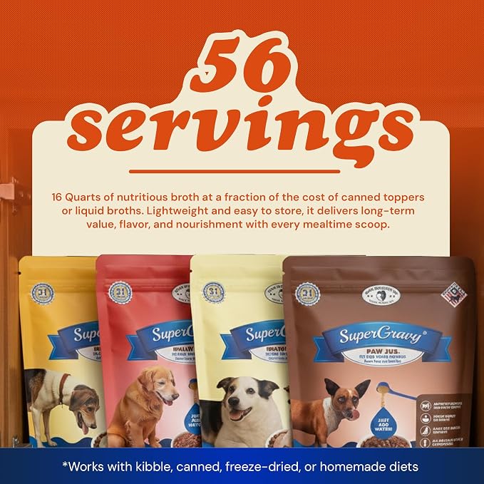 CLEAR CONSCIENCE PET® SuperGravy® Four-Pack Dog Food Topper & Bone Broth Mix | 4 Flavor Variety Bundle | Just Add Water Gravy | Probiotic Support | Grain-Free | 56 Servings