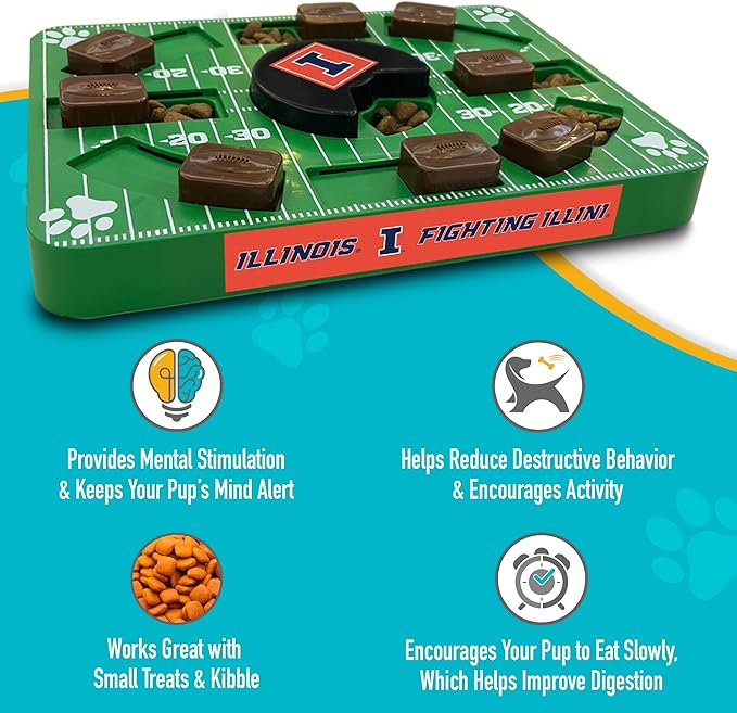NCAA Puzzle Toy Slow Feeder, Puzzle Treat Dog Toy, Interactive Dog Treat Toy, Dog Puzzle Feeding Slow Toy (Illinois Fighting Illini)