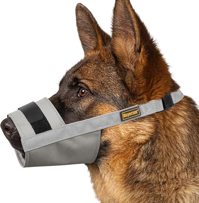 Adjustable Dog Muzzle, Fabric Medium Large Dog Muzzle Anti Biting | Soft & Sturdy, Prevents Fierce Barking Chewing, Grooming Walking Vet Visits Nail Care Use, Allows to Pant & Drink | Grey, M