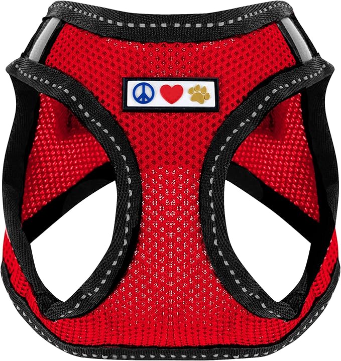 Pawtitas Reflective Mesh Puppy Dog Harness for Extra Extra Small Dogs – Adjustable | No Pull | Fits Neck 8 in Chest 12 in | XXS | Red