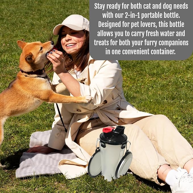 2-in-1 Dog Travel Water Bottle with Collapsible Bowl, White