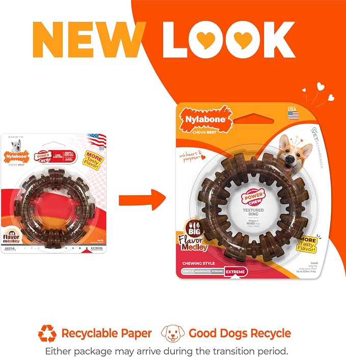 Nylabone Textured Ring Power Chew Toy for Small Dogs Up to 25 lbs | Durable dog toys for aggressive chewers, strong dog chew bones, flavor medley, textures help clean teeth