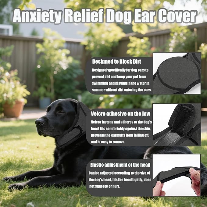 Dog Ear Muffs Noise Protection, Dog Ear Covers for Bath, Dog Quiet Ear Wrap, Waterproof Dog Calming Hoodie for Hematoma, Bathing, Drying, Swim& Noise Anxiety Relief