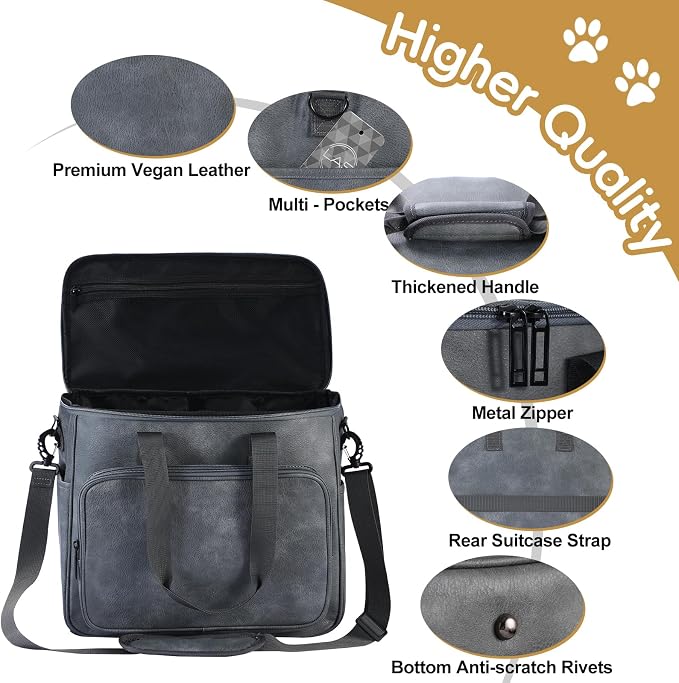 Lasaviin Leather Dog Travel Bag with Food Containers & Bowls