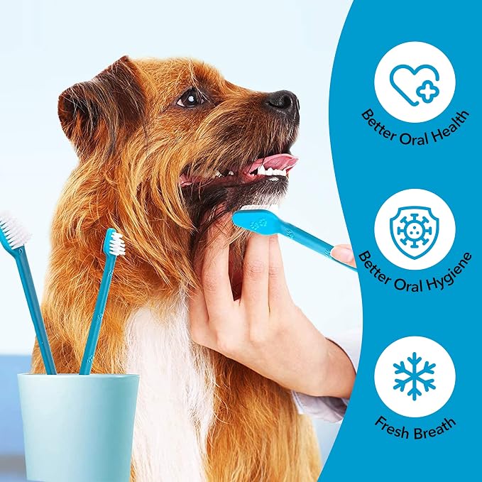 Boshel Dog Toothbrush Kit, 6 Dual-Headed Dog Tooth Brush + 2 Pet Finger Toothbrush for Small and Large Breeds, 8 Pack