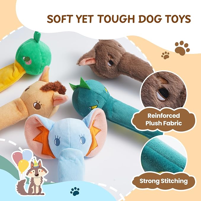 Nocciola Dog Squeak Toys 2pcs, Dog Toys to Keep Them Busy for Aggressive Chewers, Hide and Seek Crinkle Dog Toy for Large Dogs, Long Face Wild Animals Playground Series