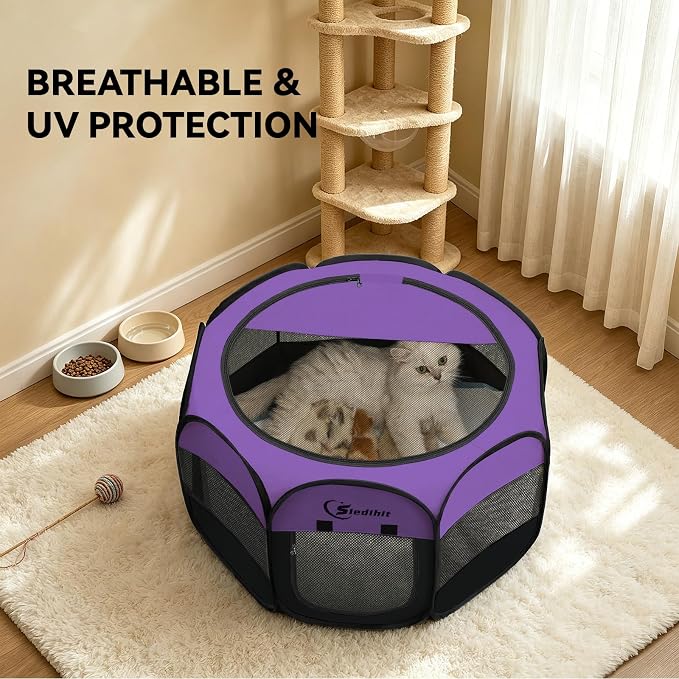 Siedihit Dog Cat Playpen, Puppy Pet Playpen, Small Dogs Tent Crates Cage Indoor/Outdoor, Portable Pop Up Dog Kennel Playpen with Carrying Case for Dogs/Cats/Rabbits,Purple