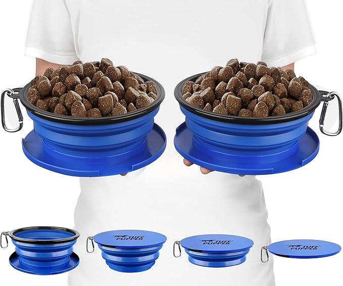 Tuff Pupper SuperBigSlurp Collapsible Dog Bowls, Two Pack, Blue, 100oz