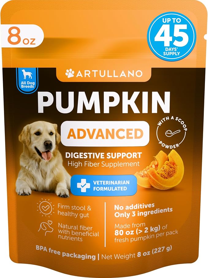 Pumpkin Powder for Dogs - 8 OZ - Fiber Supplement for Constipation, Gut