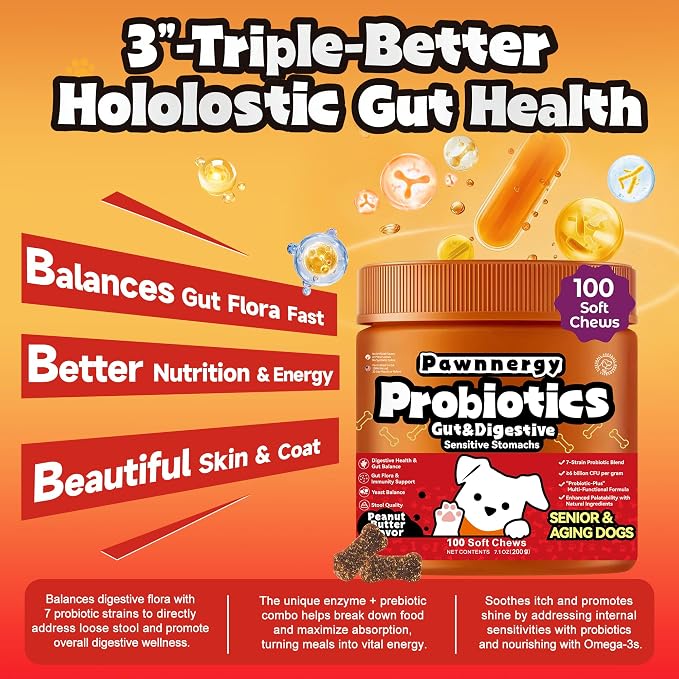 Probiotics for Dogs - Improve Gut Health, Digestive, Immunity, Yeast Balance, Solid Stool - with Prebiotics - Reduce Diarrhea, Gas, Bad Breath, Constipation, Allergy - Ideal for Senior Dogs (5+ Years)