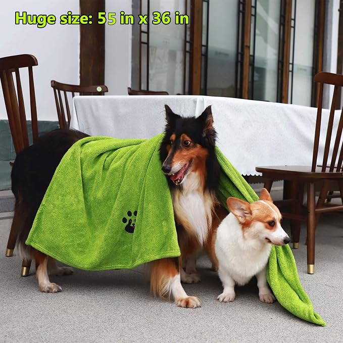 Dogvingpk Extra Large Dog Towel 1 Pack, Super Absorbent Soft Quick Drying Microfiber Pet Bath Towels for Large & Medium Dogs (XL-55" * 36", Green)