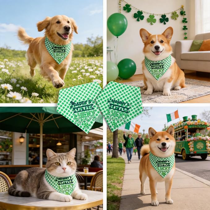 Dog Bandanas for St. Patricks Day 2-in-1 Daddy's/Mommy's Little Lucky Charm, Large, Medium, Green