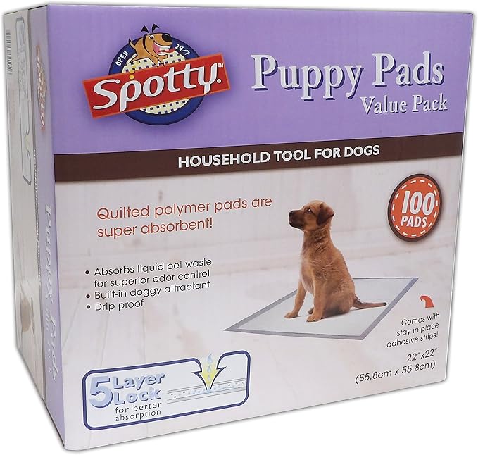 Spotty Super Absorbent Heavy Duty 5 Layer Housebreaking Training Leak Proof Pet Puppy Dog Pee Pads, 100 Count