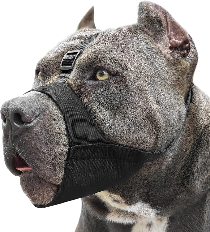 Soft Fabric Dog Muzzle for Pitbull Rottweiler Anti Fierce Biting | Fits Medium-Large Short Wide-Snouted Breed American Bully Boxer, Anti-Slip Strap, Walking Grooming Use, Allow to Drink | XXXL