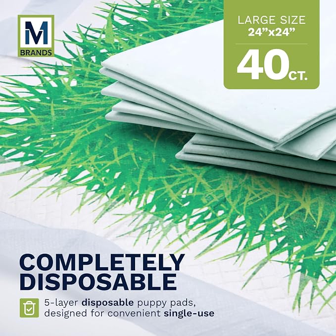 Big Dawg Pet Supplies Absorbent Puppy Pee Pads for Dogs & Cats – 24x24” Disposable Pet Pads – Handy Grab-n-Go Box – Potty Training & Housebreaking Supplies – Color, Grass – 40pc