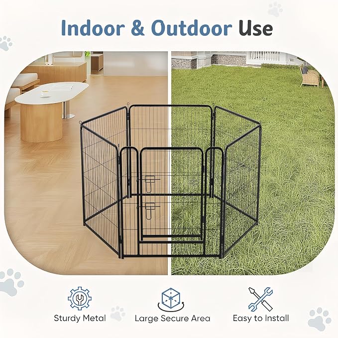 DUMOS Dog Playpen Indoor/Outdoor, Metal, 32in, 6 Panels, Foldable with Door