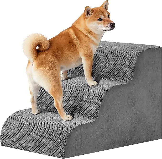 3-Step Dog Stairs for Small Dogs and Cats, 16" H Dog Steps for Couch, Sofa, Chair, Durable Non-Slip Sturdy Pet Steps, Pet Ramp for High Bed Indoor, Grey