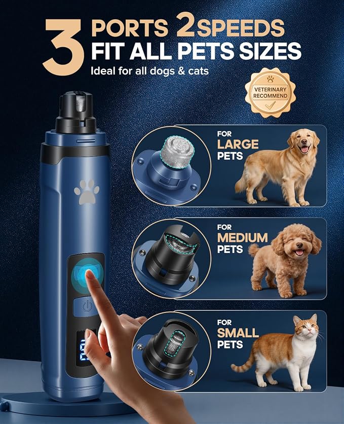 Low Noise Pet Nail Grinder with Light, 2-Speed, Blue