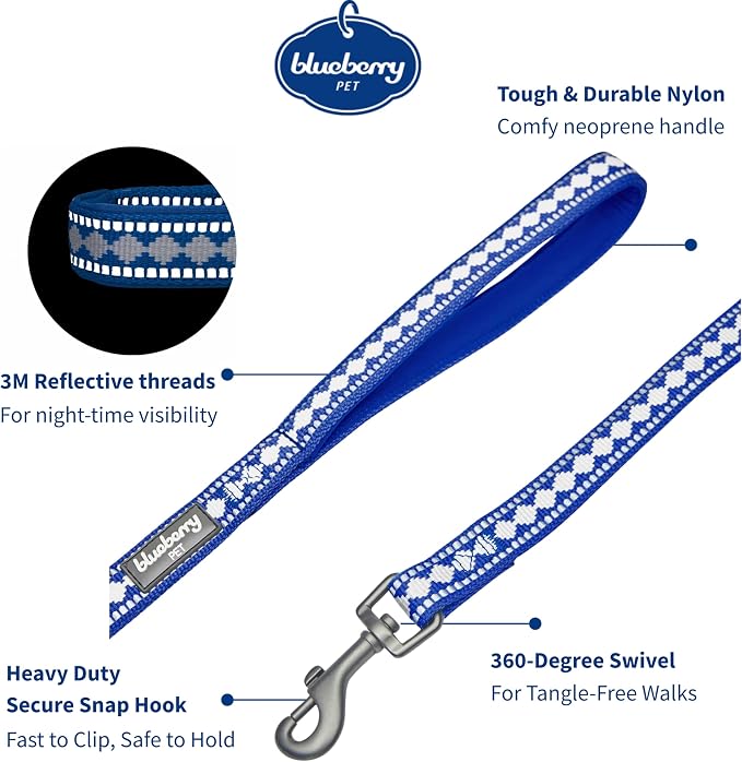 Blueberry Pet 3M Reflective Jacquard Dog Leash with Soft & Comfortable Handle, 5 ft x 5/8", Palace Blue, Small, Leashes for Dogs