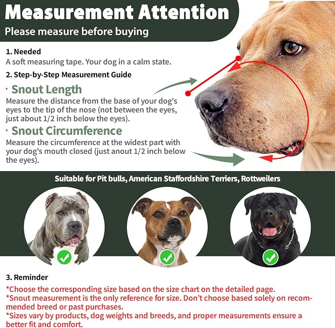 Pitbull Dog Muzzle for Large Medium Dogs Prevent Biting Scavenging | Fits Rottweiler Amstaff Broad-nosed Breed, Sturdy Breathable Basket, Training Walking Use, Allows to Drink | Green, L