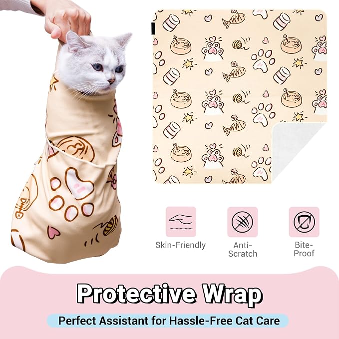 35.5" Extra Large Cat Grooming Wrap for Large Cats & Small Dogs Anti-Escape, CUTE PATTERN(35.5" ), Large