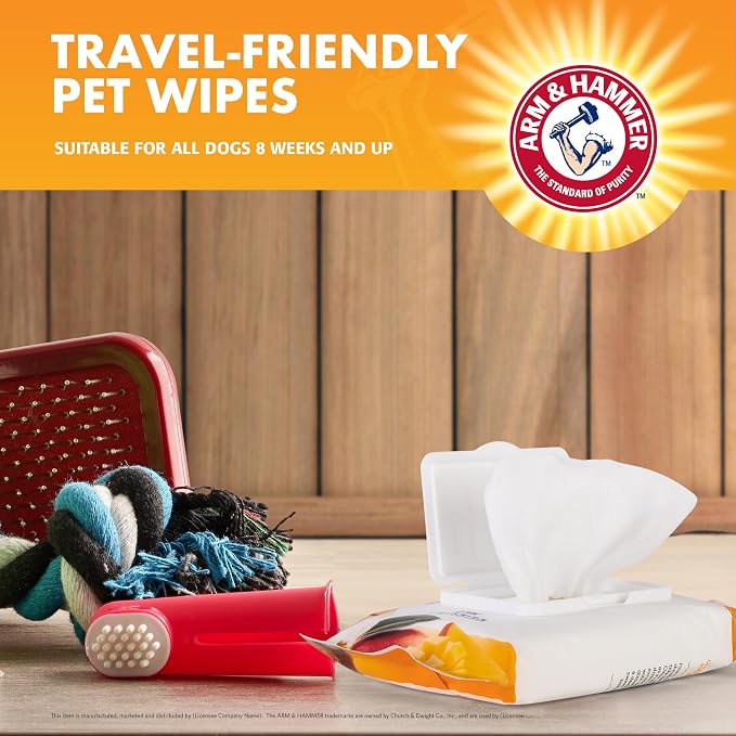 Arm & Hammer for Pets Heavy Duty Multipurpose Bath Wipes for Dogs, Travel Size, Mango Scent | All Purpose Dog Wipes Remove Odor & Refresh Skin for Pets | 30 Ct Pack of Travel Pet Wipes