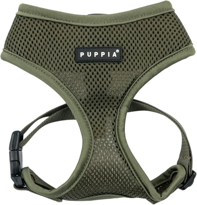 Puppia Soft Dog Harness No Choke Over-The-Head Triple Layered Breathable Mesh Adjustable Chest Belt and Quick-Release Buckle for Small Dogs, Khaki, XS