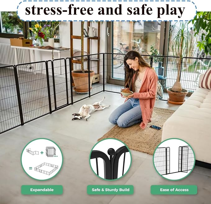 Dog Pen Pet Playpen Dog Fence Indoor Foldable Metal Wire Exercise Puppy Play Yard Pet Enclosure Indoor Outdoor 6pcs 80 * 90cm