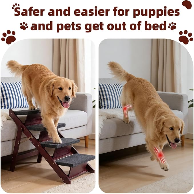 MEWANG Wooden Pet Stairs/Pet Steps - 3-in-1 Foldable Stairs & Ramp for Tall Beds and Cars - Portable Dog/Cat Ladder Up to 220 Pounds - for Small and Older Animals(Brown) (31.5" L x 17.2" W x 25.0" H)