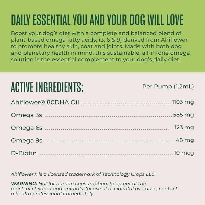 WagWell Ahiflower Omega Oil for Dogs, Plant-Based All Natural (8 fl oz)