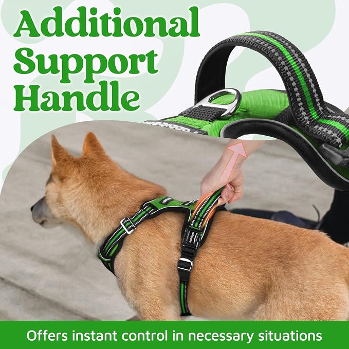 rabbitgoo Dog Harness for Large, No Pull 3 Buckles Easy On & Off | Soft Padded, Walking with Control Handle, Adjustable and Reflective, Green, X-Large