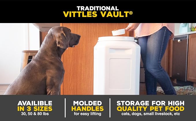 Vittles Vault Traditional Dog and Cat Food Container + Scoop, Gray, 80lbs