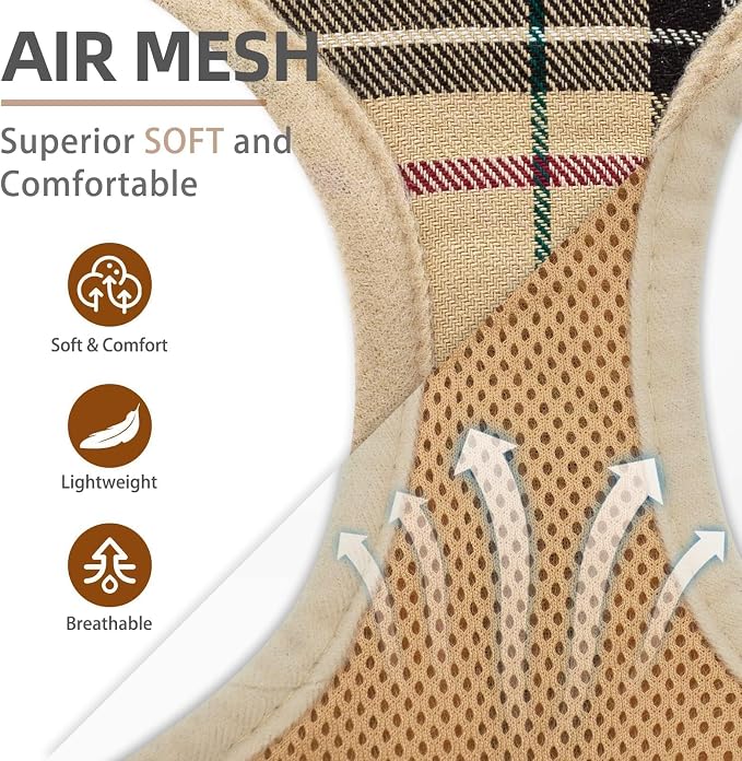 PUPTECK Soft Mesh Dog Harness Small Sized and Leash Set Pet Puppy Cat Comfort Padded Vest No Pull Harnesses, Beige, XS