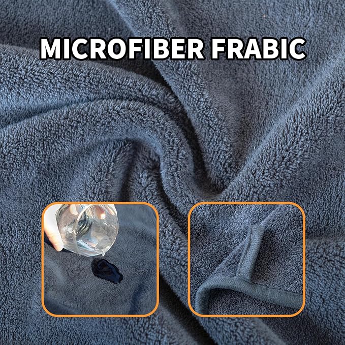 Dog Towel Dog Bathrobe, Microfiber Super Absorbent Pet, Quick Drying Robe for After Bath, Adjustable Collar & Belly Strap Pet Cat Bath Robe Towel Grey-L