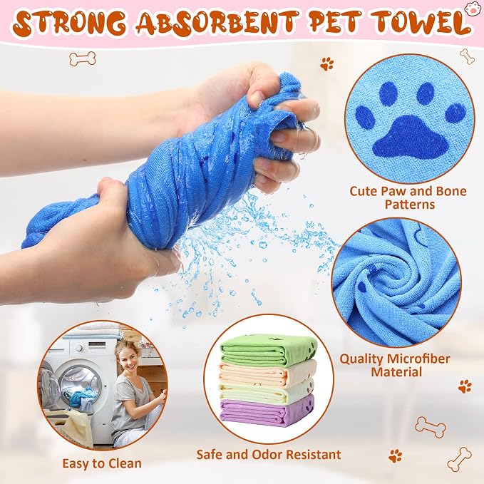 Irenare 12 Pack Dog Bath Towel Set 20'' x 39'' Microfiber Towels for Drying Dogs, Dog Drying Grooming Towel Absorbent Quick Soft Cat Shower Essential for Small Medium Puppy Pet(Multicolor)