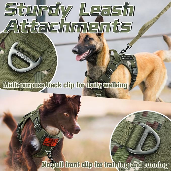rabbitgoo Tactical Dog Harness and Leash for Large Dogs, No Pull Military Dog Harness with Handle & Molle, Easy Control Service Dog Vest Training Walking, Adjustable Reflective Tactical Pet Harness